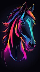 Outline horse neon the dark gradient colors