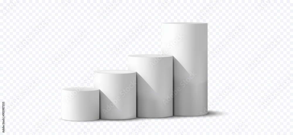 Poster a 3d illustration of four ascending cylindrical podiums rendered in low poly style with a transparen