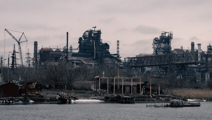 destroyed industrial building in a city lost in the war in Ukraine