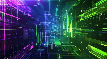 Fototapeta premium Futuristic Cyber Cityscape with Neon Lights and Digital Architecture