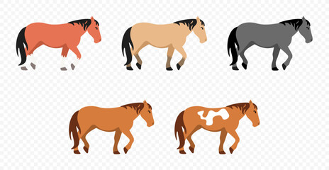 Cute cartoon set of horses vector illustration