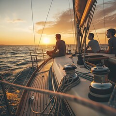 Sailing at Sunset with Friends on a Yacht