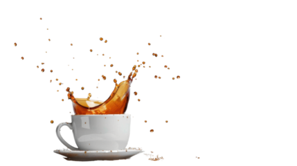 Cup of coffee with a splash drop on transparent background