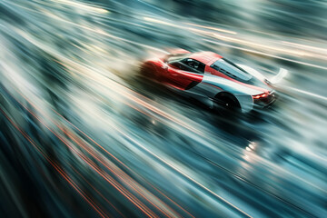 Obraz premium High-speed sports car drifting on wet paved road