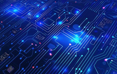 Obraz premium Close-up of a Blue and Green Circuit Board with Glowing Lights