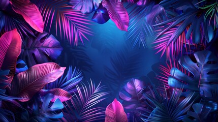 A fun and colorful frame illustration with neon glowing tropical foliage, adding a playful and energetic vibe to designs.