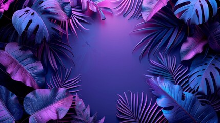 Naklejka premium A creative frame illustration combining neon elements with tropical leaf silhouettes, creating a visually striking and modern design.