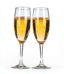 Two Glasses of Champagne Clinking on White Background with Clipping Path, Full Depth Foreground and Background, Soft Shadows, Clean Sharp Focus