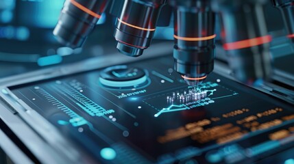 A close-up view of a sophisticated AI diagnostic device analyzing a sample, with digital readouts showing detailed results.