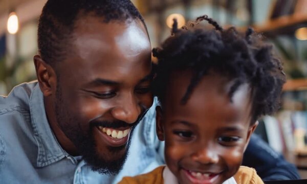 Shared Laughter, Shared Love: A father and daughter radiate joy while enjoying a special moment together, their smiles reflecting the unbreakable bond of family. 