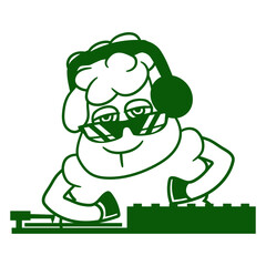DJ Sheep Sunglasses Headphone Animal Techno Sound Disco Dance Club Music Lover Party Time Mixing Console Record Player Vinyl Plate Deejay Mixer Love Happy Funny Cute Cool Comic Cartoon Drawing Art