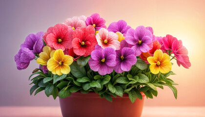 Bouquet of colorful flowers. Flowers in a pot. A large bouquet of flowers on a light colorful background