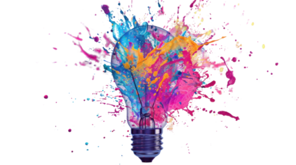 Colorful light bulb on transparent background