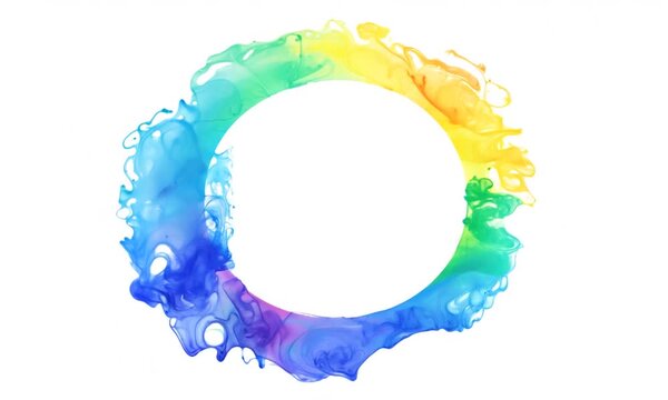 Rainbow Circle Abstract: A vibrant and abstract watercolor circle with a rainbow gradient, creating a captivating and colorful design. Perfect for adding a touch of vibrancy and creativity to your pro