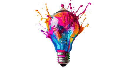 Colorful light bulb on transparent background