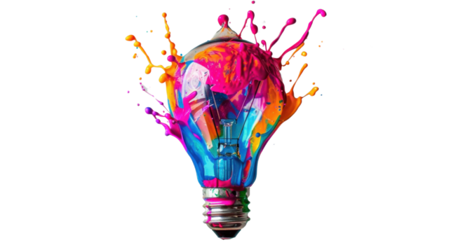 Colorful light bulb on transparent background