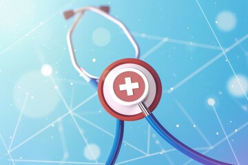Stethoscope with heart and network connections representing medical diagnostics and healthcare technology.