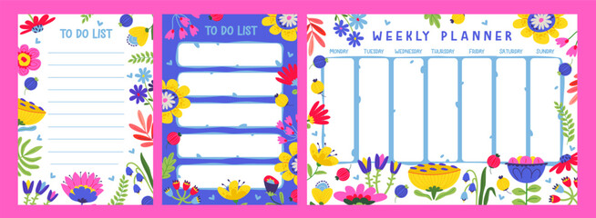 Planner and organizer with floral elements. Flower planner, featuring blooms and plants. Vector illustration is for projects centered on routine, scheduling, and the beauty of nature