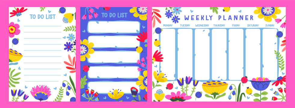Planner and organizer with floral elements. Flower planner, featuring blooms and plants. Vector illustration is for projects centered on routine, scheduling, and the beauty of nature