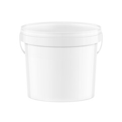 White plastic bucket for paints, horeca food, glue. Realistic vector illustration isolated on white background. Ready for your design. EPS10.