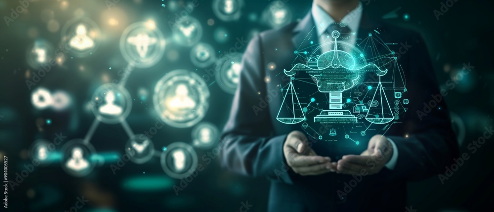 Poster Modern legal practices are evolving with digital justice, enhancing efficiency and accessibility for attorneys and clients during interactions and consultations in the court process