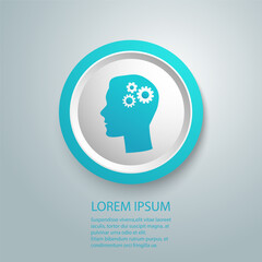 Human head flat icon with gear inside. Vector illustration