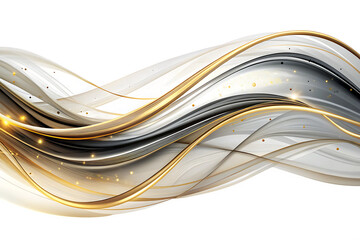 Abstract black and white flowing lines with golden accents on transparent background