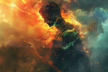 Abstract Man in Fire and Nebula.