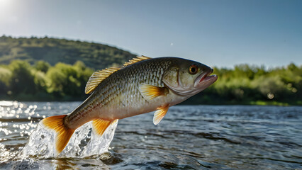A fish is jumping out of the water