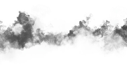 Abstract black and white smoky texture on a transparent background, creating a dramatic and mysterious atmosphere