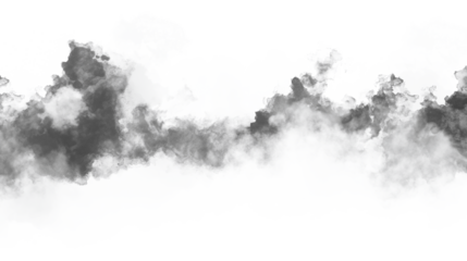 Abstract black and white smoky texture on a transparent background, creating a dramatic and mysterious atmosphere