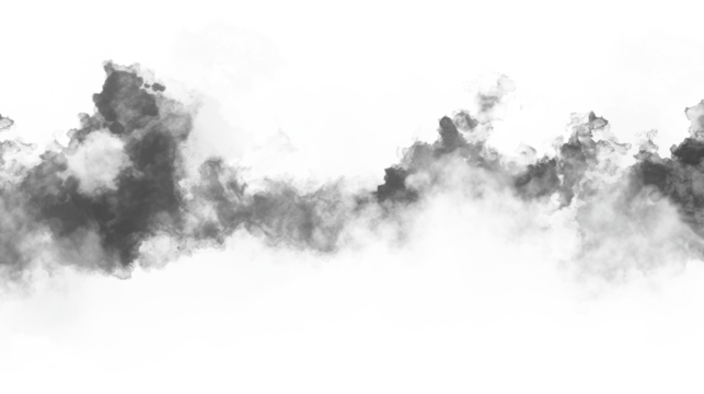 Abstract black and white smoky texture on a transparent background, creating a dramatic and mysterious atmosphere
