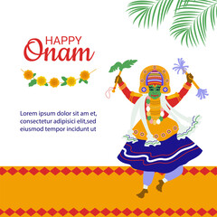 Onam festival greeting background . Harvest festival in Kerala, India. Vector illustration in flat style