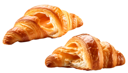 Freshly baked croissants with golden, flaky layers, perfect for breakfast or a delightful snack.