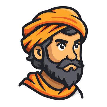 recommend clip art: Vector illustration of a man with a beard wearing a turban