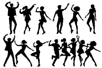 set of shadow dancing people silhouette vector