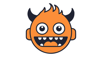 happy orange monster face with horns simple illustration in vector