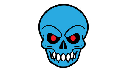 spooky scary blue skull with red eyes illustration in vector on white background