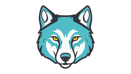 simple vector illustration of blue wolf head with yellow eyes on white background