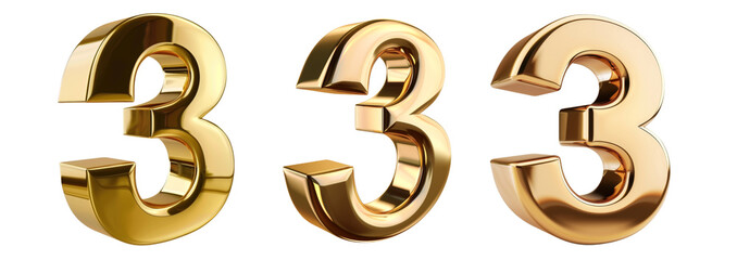 Set of golden isolated numbers. Bright metallic 3d objects.