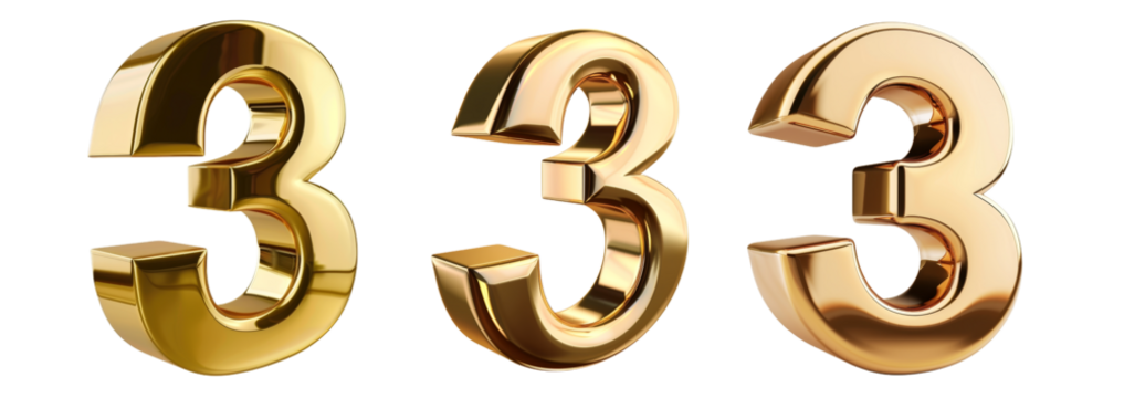 Set of golden isolated numbers. Bright metallic 3d objects.