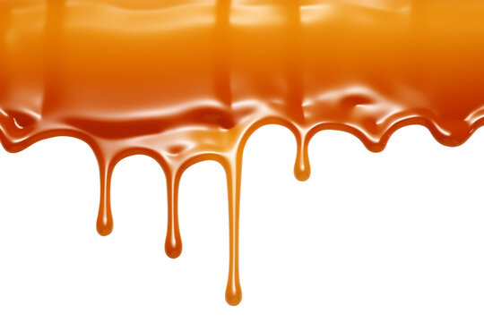 Dripping Sweet Melted caramel PNG Caramel Syrup isolated on white and transparent background - Smooth Creamy Liquid Caramel Molten Dessert decoration Pastry Concept
