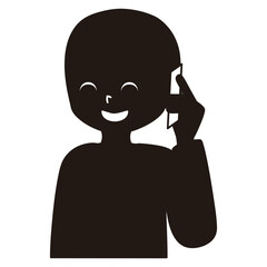 笑顔でスマホで話すシルエットの人物のイラスト