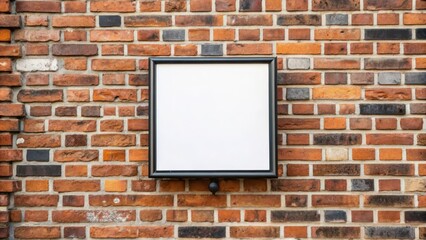 A blank white sign mounted on a red brick wall, ideal for showcasing your logo, message, or advertisement. This image symbolizes simplicity, opportunity, and brand visibility.