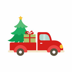 christmas car illustration red vintage truck vector