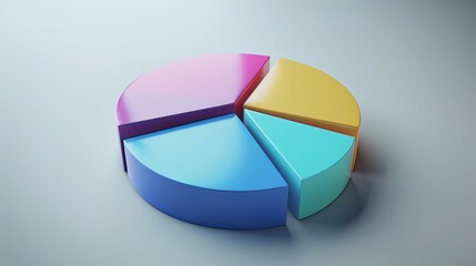 Obraz premium 3d render of a pie chart with five segments representing market share, investment, or other financial data
