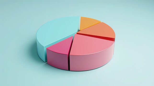 Colorful 3d pie chart presenting market share with one segment separated from the others