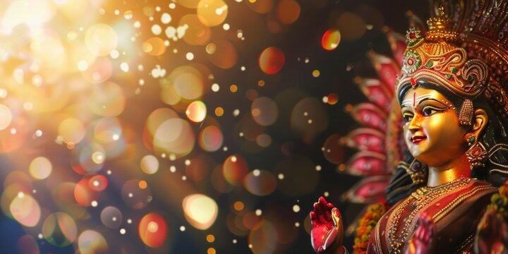 Colorful banner with bokeh and Durga