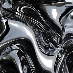 Abstract black and white liquid metal swirl background.