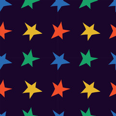 Colored stars on a warm background seamless pattern. Bright vector illustration for fabric, background, packaging, wrapping paper, cover or case